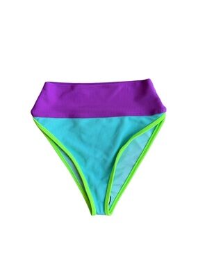 Beach Riot Emmy Colorblock High-Waist Bikini Bottom - Purple, Aqua & Lime